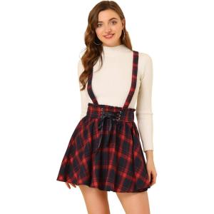 imageAllegra K Womens Halloween Tartan Skirt Gothic Plaid High Waist Detachable Suspender SkirtsRed Blue