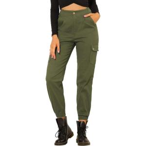 imageAllegra K Womens High Waist Utility Trousers Casual Stretch Twill Cargo Pants with PocketsGreen