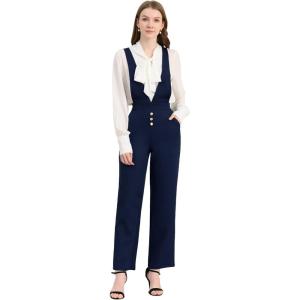 imageAllegra K Womens Overalls Wide Leg Pants Slant Pocket Long Suspenders JumpsuitDark Blue