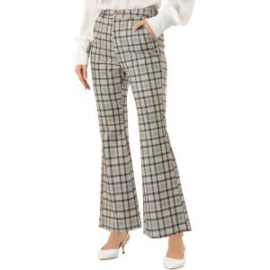 imageAllegra K Womens Plaid Pants Elastic Waist Bussiness Casual Work Office Long TrousersBrown Grey