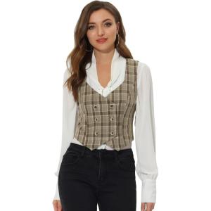 imageAllegra K Womens Steampunk Vest Suit Racerback Vintage Plaid WaistcoatBrown