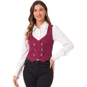 imageAllegra K Womens Steampunk Vest Suit Racerback Vintage Plaid WaistcoatRed