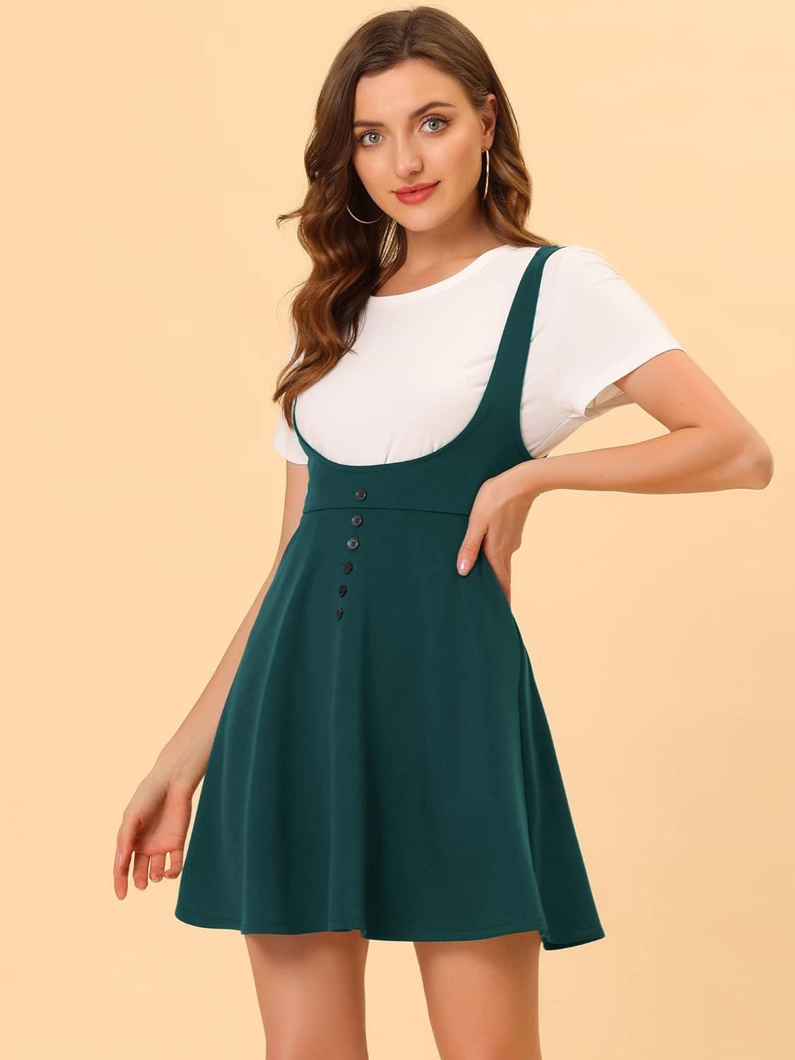 imageAllegra K Womens Halloween Button Decor Flared Hem Above Knee Dress Suspender SkirtVintage Green