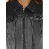 imageAllegra K Casual Denim Jacket for Womens Zip Up Washed Jean Asymmetry Cropped JacketsBlack