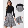 imageAllegra K Vintage Plaid Skirts for Womens High Waist Pleated ALine Midi SkirtBlack