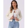 imageAllegra K Womens Denim Jacket Button Down Collarless Long Sleeve Jean JacketsBeige