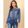 imageAllegra K Womens Denim Jacket Button Down Collarless Long Sleeve Jean JacketsBlue