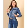 imageAllegra K Womens Denim Jacket Button Down Collarless Long Sleeve Jean JacketsBlue