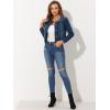 imageAllegra K Womens Denim Jacket Button Down Collarless Long Sleeve Jean JacketsDark Blue