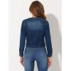 imageAllegra K Womens Denim Jacket Button Down Collarless Long Sleeve Jean JacketsDark Blue