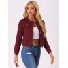 imageAllegra K Womens Denim Jacket Button Down Collarless Long Sleeve Jean JacketsDark Red