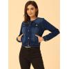 imageAllegra K Womens Denim Jacket Button Down Collarless Long Sleeve Jean JacketsDeep Blue