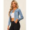 imageAllegra K Womens Denim Jacket Button Down Collarless Long Sleeve Jean JacketsLight Blue