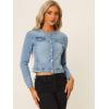 imageAllegra K Womens Denim Jacket Button Down Collarless Long Sleeve Jean JacketsLight Blue