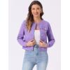 imageAllegra K Womens Denim Jacket Button Down Collarless Long Sleeve Jean JacketsPurple