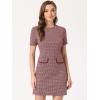 imageAllegra K Work Dresses for Womens Short Sleeve Vintage Houndstooth Plaid 2024 Formal Sheath DressRed