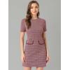 imageAllegra K Work Dresses for Womens Short Sleeve Vintage Houndstooth Plaid 2024 Formal Sheath DressRed