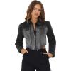 imageAllegra K Casual Denim Jacket for Womens Zip Up Washed Jean Asymmetry Cropped JacketsBlack