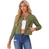 imageAllegra K Womens Denim Jacket Button Down Collarless Long Sleeve Jean JacketsArmy Green