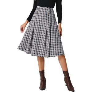 imageAllegra K Vintage Plaid Skirts for Womens High Waist Pleated ALine Midi SkirtBlack