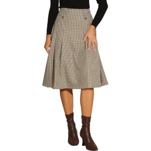 imageAllegra K Vintage Plaid Skirts for Womens High Waist Pleated ALine Midi SkirtBrown