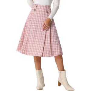 imageAllegra K Vintage Plaid Skirts for Womens High Waist Pleated ALine Midi SkirtPink