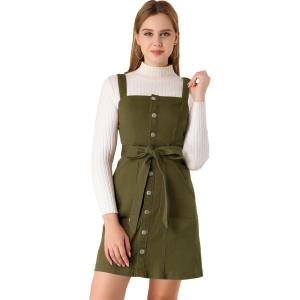 imageAllegra K Womens Classic Overall Dresses Adjustable Strap Pinafore Denim Jean DressArmy Green