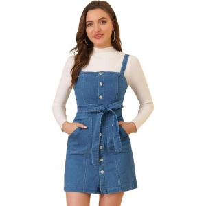 imageAllegra K Womens Classic Overall Dresses Adjustable Strap Pinafore Denim Jean DressBlue