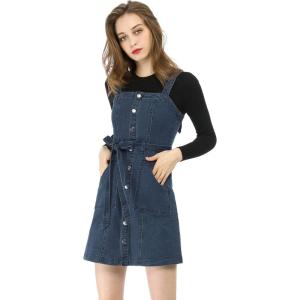 imageAllegra K Womens Classic Overall Dresses Adjustable Strap Pinafore Denim Jean DressDark Blue