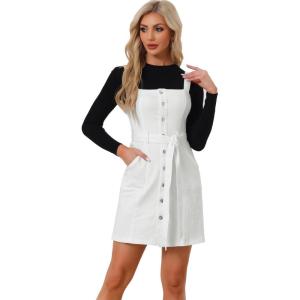 imageAllegra K Womens Classic Overall Dresses Adjustable Strap Pinafore Denim Jean DressWhite