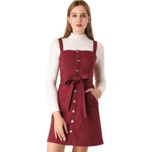 imageAllegra K Womens Classic Overall Dresses Adjustable Strap Pinafore Denim Jean DressWine Red