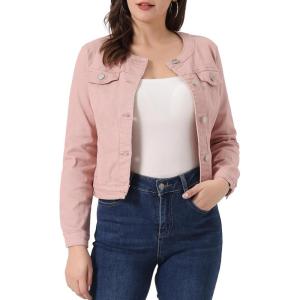 imageAllegra K Womens Denim Jacket Button Down Collarless Long Sleeve Jean JacketsDusty Pink