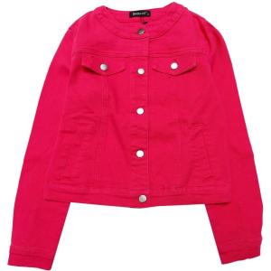 imageAllegra K Womens Denim Jacket Button Down Collarless Long Sleeve Jean JacketsHot Pink