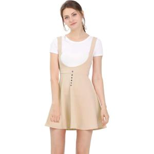 imageAllegra K Womens Halloween Button Decor Flared Hem Above Knee Dress Suspender SkirtBeige