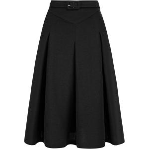 imageAllegra K Womens Office Work Skirts Belted Waist Midi ALine Pleated SkirtBlack