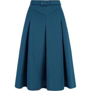 imageAllegra K Womens Office Work Skirts Belted Waist Midi ALine Pleated SkirtBlue