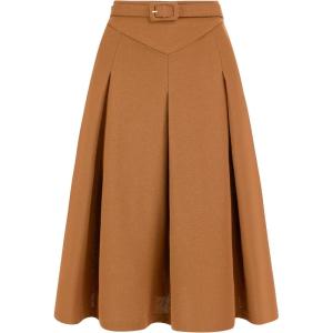 imageAllegra K Womens Office Work Skirts Belted Waist Midi ALine Pleated SkirtBrown