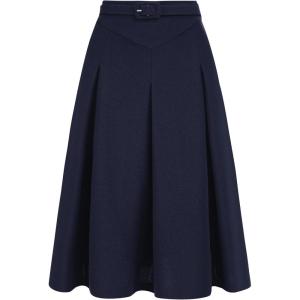 imageAllegra K Womens Office Work Skirts Belted Waist Midi ALine Pleated SkirtDark Blue