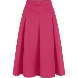 imageAllegra K Womens Office Work Skirts Belted Waist Midi ALine Pleated SkirtFuschia