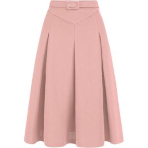 imageAllegra K Womens Office Work Skirts Belted Waist Midi ALine Pleated SkirtPink