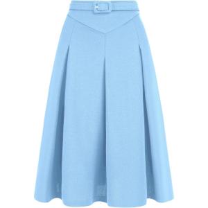 imageAllegra K Womens Office Work Skirts Belted Waist Midi ALine Pleated SkirtSky Blue