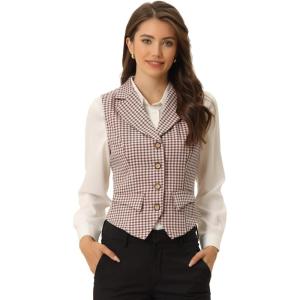 imageAllegra K Womens Plaid Waistcoat Notched Lapel Collar Single Breasted Vintage VestPink