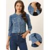 imageAllegra K Denim Jacket for Womens Collarless 2024 Cardigan Distresse 34 Sleeve Crop Jean JacketsBlue