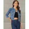 imageAllegra K Denim Jacket for Womens Collarless 2024 Cardigan Distresse 34 Sleeve Crop Jean JacketsBlue