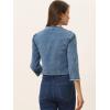 imageAllegra K Denim Jacket for Womens Collarless 2024 Cardigan Distresse 34 Sleeve Crop Jean JacketsBlue