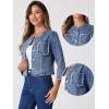 imageAllegra K Denim Jacket for Womens Collarless 2024 Cardigan Distresse 34 Sleeve Crop Jean JacketsGrey Blue