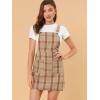 imageAllegra K Womens Adjustable Strap Above Knee Plaid Printed Overall Dress Suspender SkirtBrownwhite