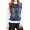 imageAllegra K Womens Buttoned Washed Denim Vest Jacket W Chest Flap PocketsDark Blue