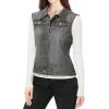 imageAllegra K Womens Buttoned Washed Denim Vest Jacket W Chest Flap PocketsGray