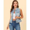 imageAllegra K Womens Buttoned Washed Denim Vest Jacket W Chest Flap PocketsSky Blue